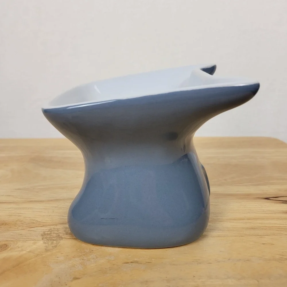 Whisker City Blue Ceramic Elevated Cat Bowl Raised Pet Feeder Dish